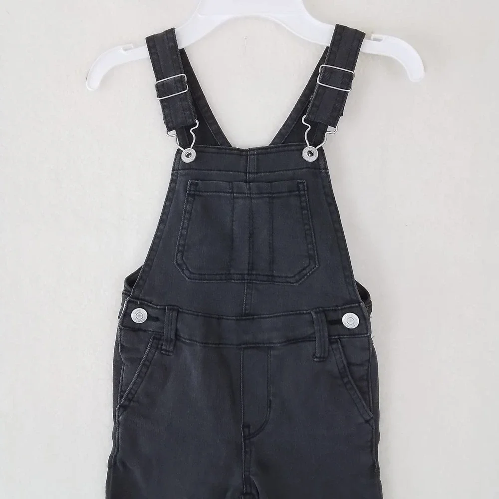 OshKosh Girls Overalls 4 Black Faded Cropped Denim Overall Jeans Relaxed Fit‎